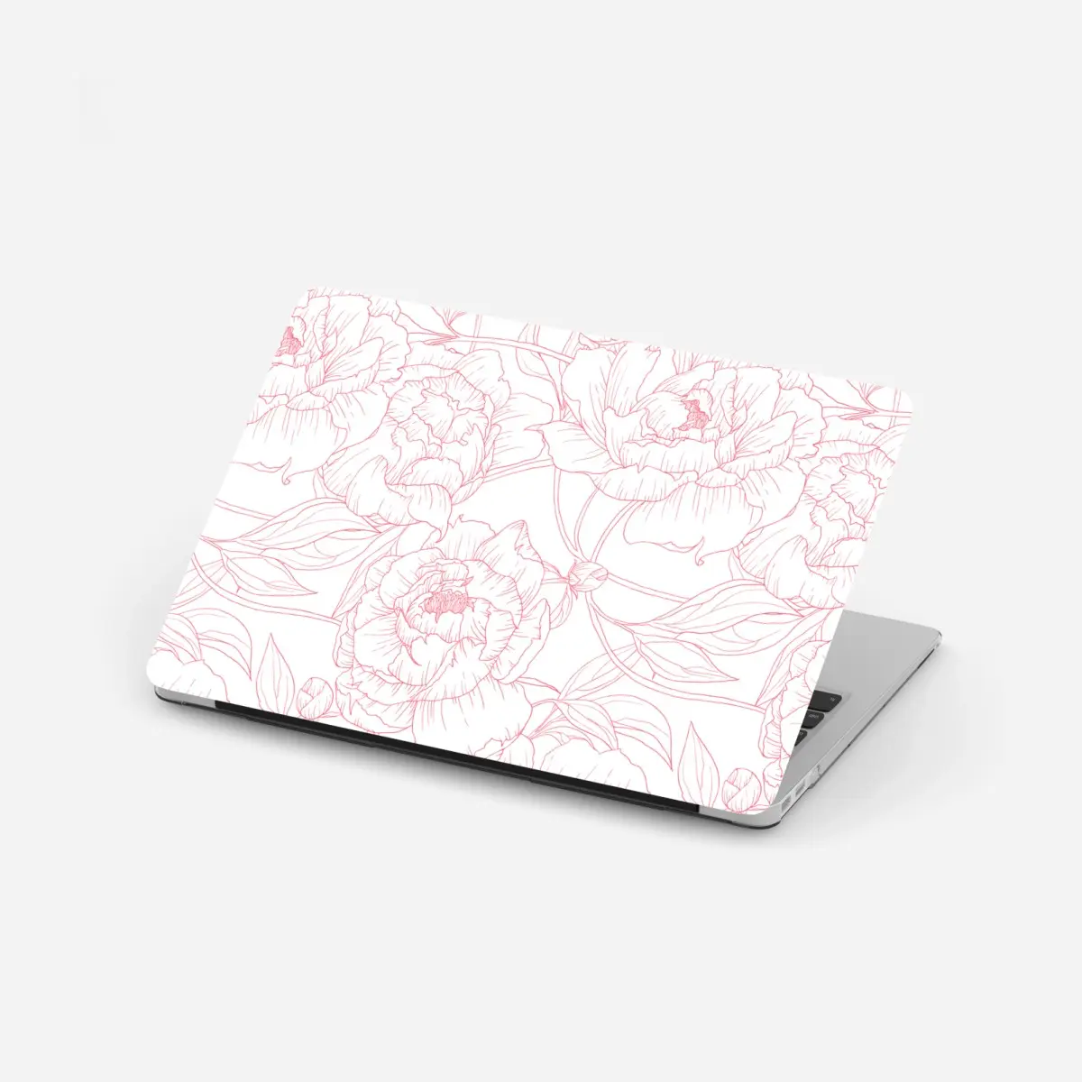 Adesivo per laptop motivo floreale di peonie rosa su sfondo bianco • Wallissimo®