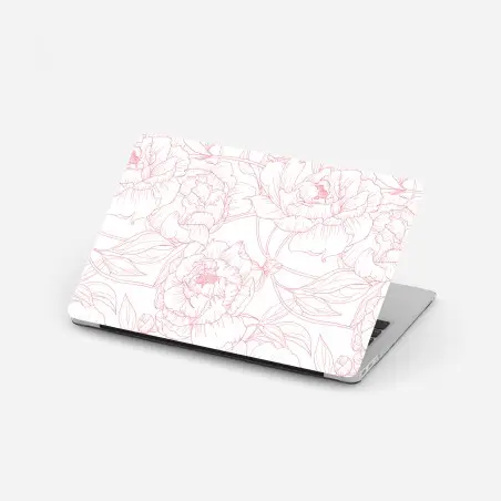 Adesivo per laptop motivo floreale di peonie rosa su sfondo bianco • Wallissimo®