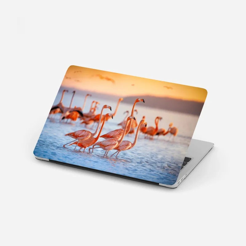 Adesivo per laptop eleganza dei fenicotteri al tramonto