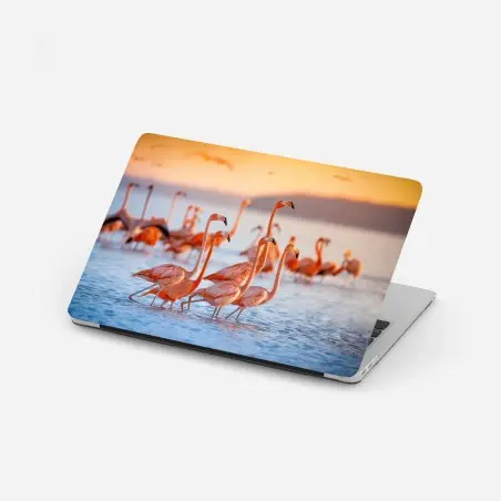 Adesivo per laptop eleganza dei fenicotteri al tramonto • Wallissimo®