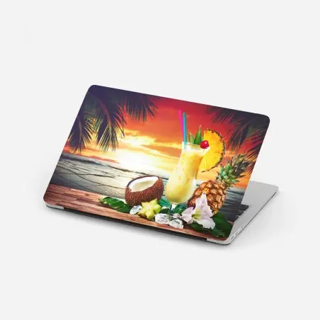 Adesivo per laptop tramonto tropicale con pina colada • Wallissimo®