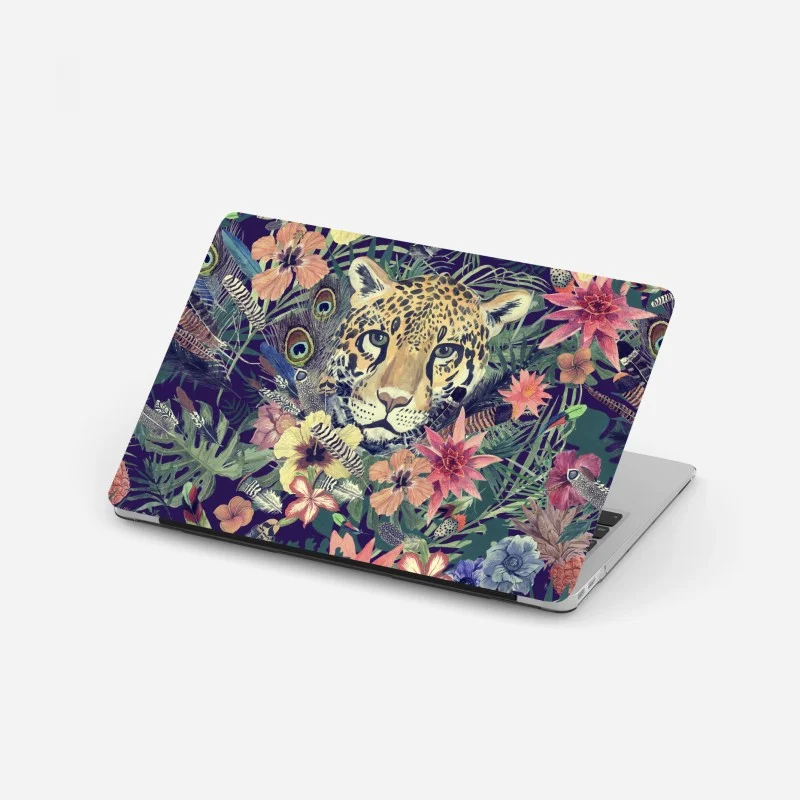 Adesivo per laptop ritratto floreale di leopardo in acquerello