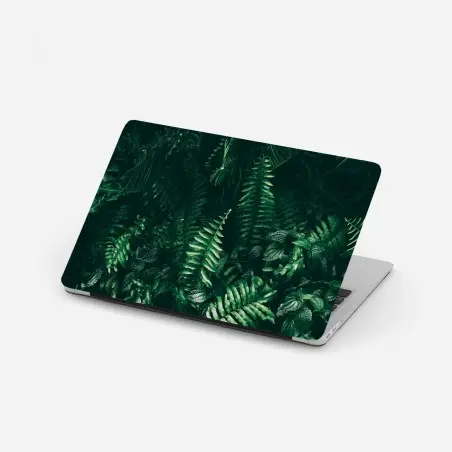 Adesivo per laptop verde tropicale: atmosfera di giungla in tonalità scure • Wallissimo®