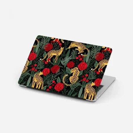 Adesivo per laptop eleganza felina tra rose rosse • Wallissimo®
