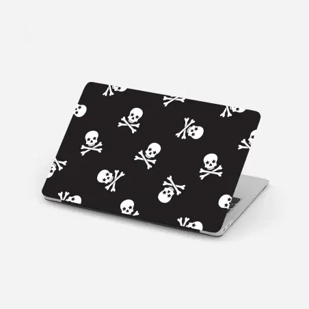 Adesivo per laptop motivo teschi e ossa incrociate su sfondo nero • Wallissimo®