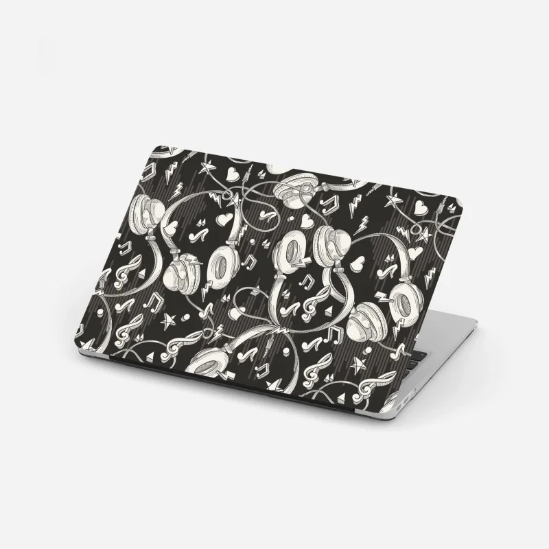 Adesivo per laptop vibes musicali: pattern di cuffie e note