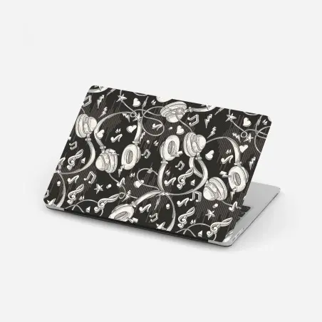 Adesivo per laptop vibes musicali: pattern di cuffie e note • Wallissimo®