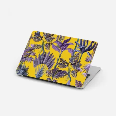 Adesivo per laptop giungla tropicale viola su sfondo giallo • Wallissimo®