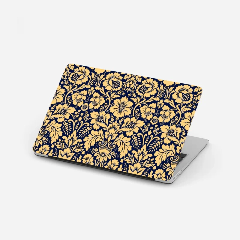 Adesivo per laptop motivo damascato floreale oro su fondo blu