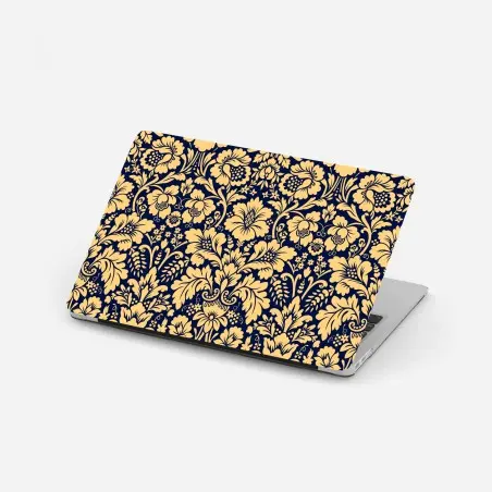 Adesivo per laptop motivo damascato floreale oro su fondo blu • Wallissimo®