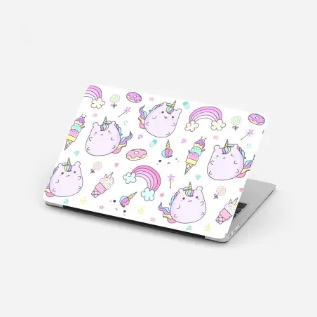 Adesivo per laptop morbido pattern di gattounicorni e arcobaleni pastello • Wallissimo®
