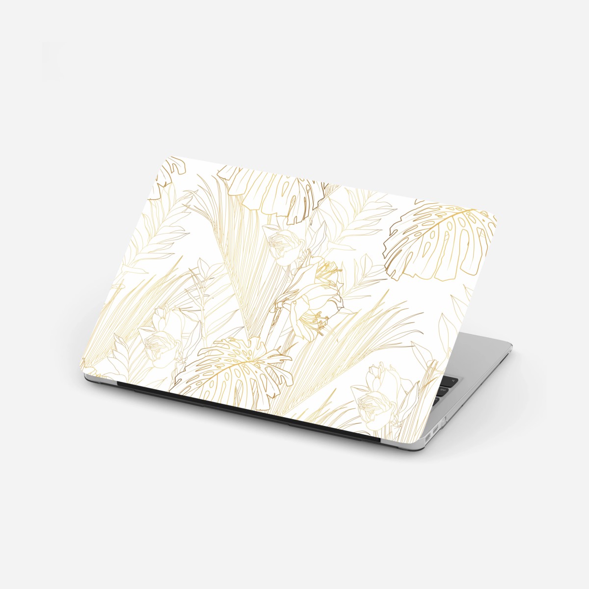 Adesivo per laptop motivo botanico tropicale in linee dorate • Wallissimo®