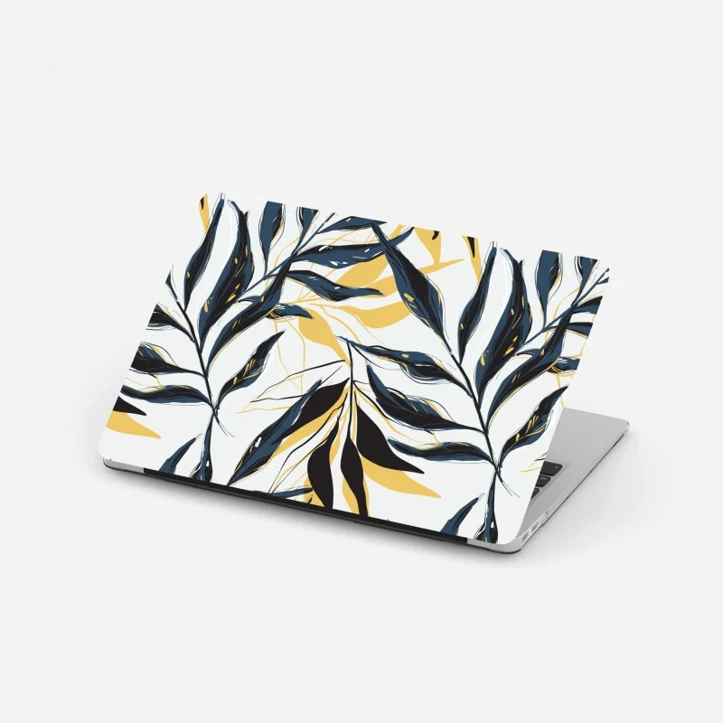 Adesivo per laptop motivo botanico di foglie blu e oro