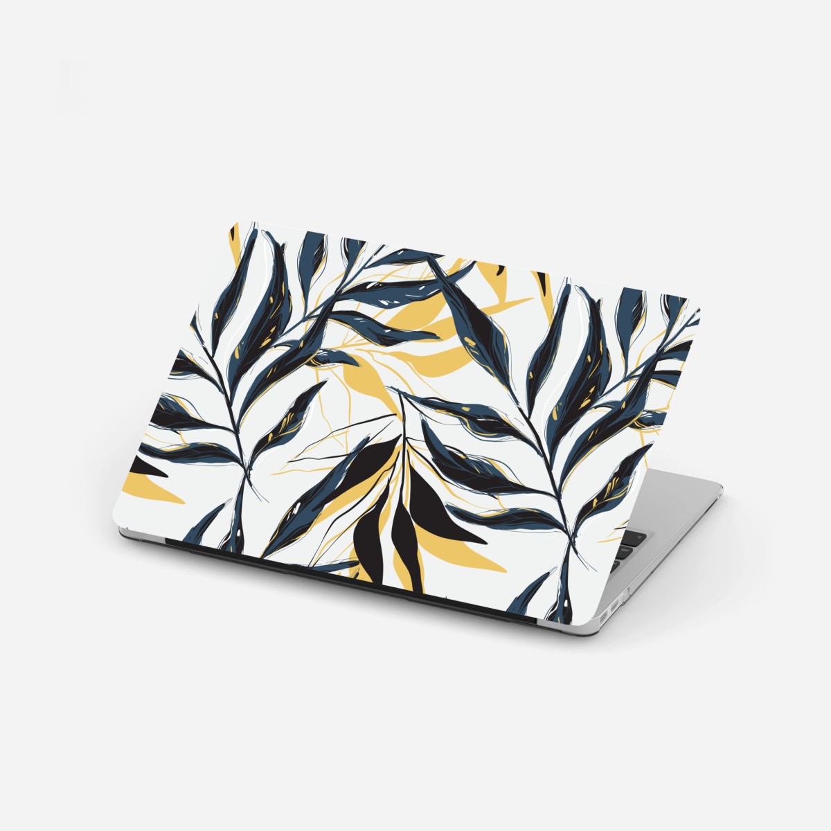 Adesivo per laptop motivo botanico di foglie blu e oro • Wallissimo®