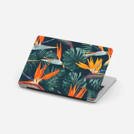 Adesivo per laptop tropicale fiori di paradiso e foglie monstera • Wallissimo®