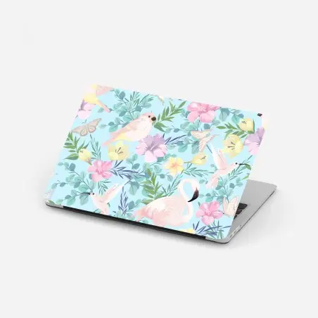 Adesivo per laptop sogno tropicale in toni pastello con fenicotteri • Wallissimo®