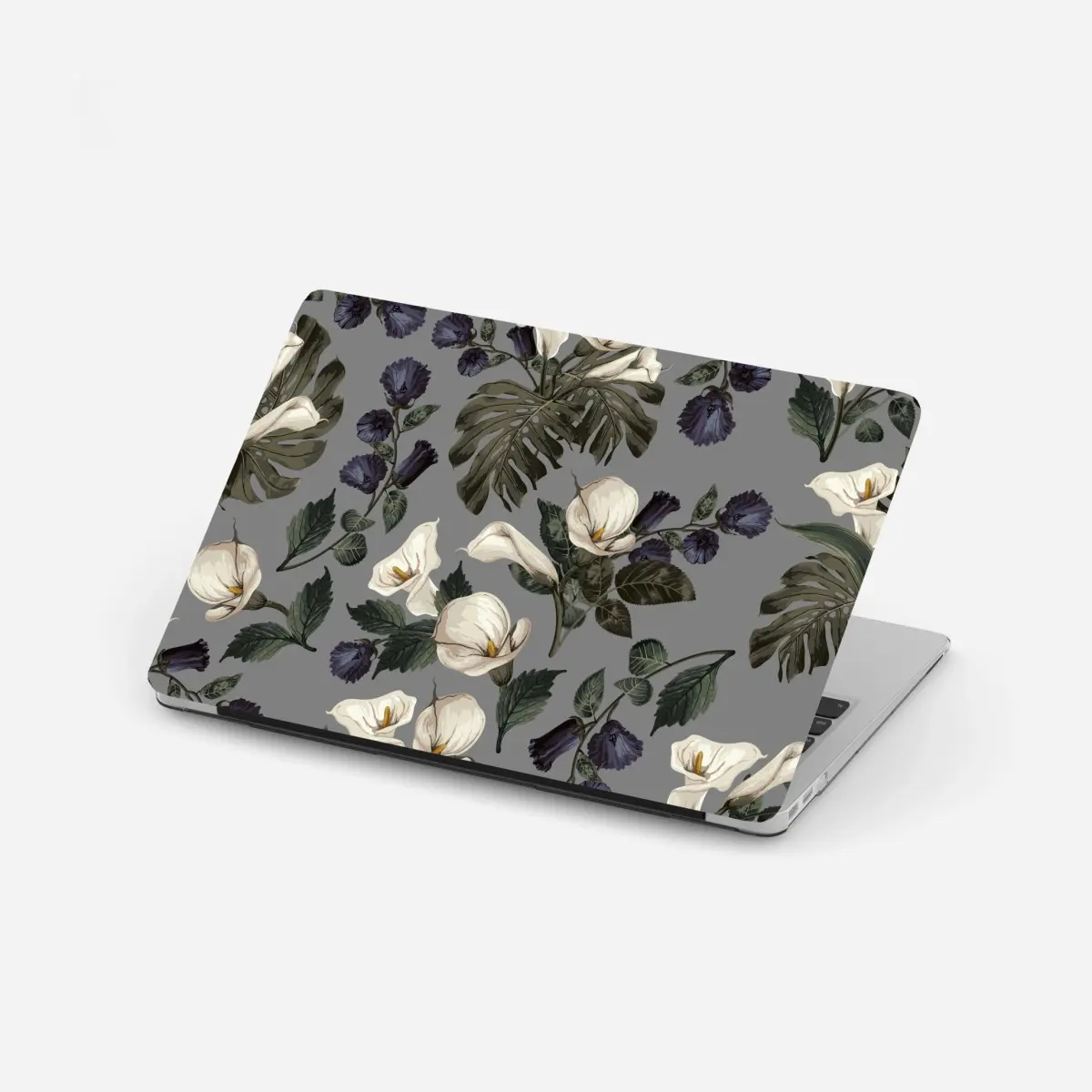 Adesivo per laptop motivo botanico elegante con calle e foglie di monstera • Wallissimo®
