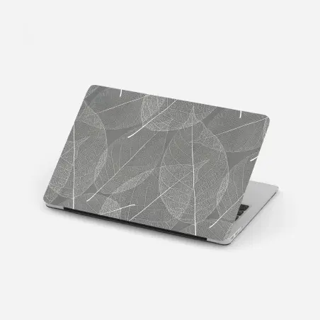 Adesivo per laptop motivo di foglie scheletrate su sfondo grigio • Wallissimo®