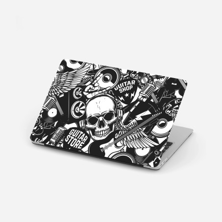 Adesivo per laptop motivo rock teschi e chitarre in bianco e nero • Wallissimo®