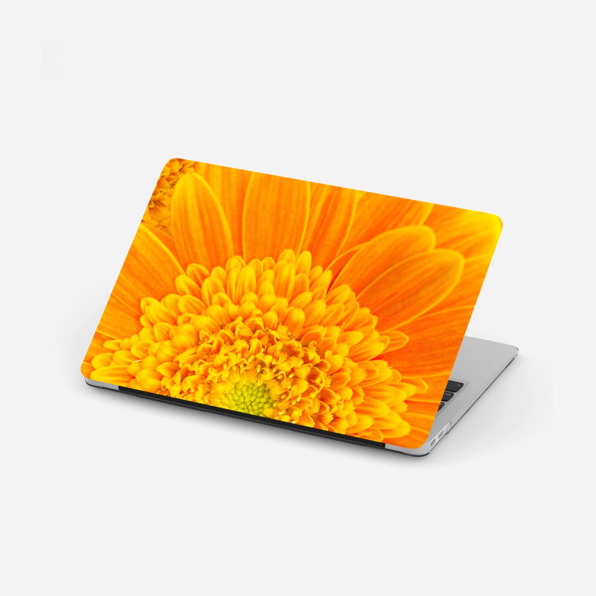 Adesivo per laptop esplosione di gerbere giallo-arancione • Wallissimo®