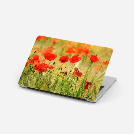 Adesivo per laptop papaveri al tramonto in campo dorato • Wallissimo®