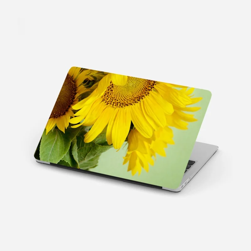 Adesivo per laptop girasoli estivi su sfondo verde
