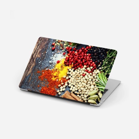 Adesivo per laptop composizione di spezie ed erbe aromatiche su legno rustico • Wallissimo®