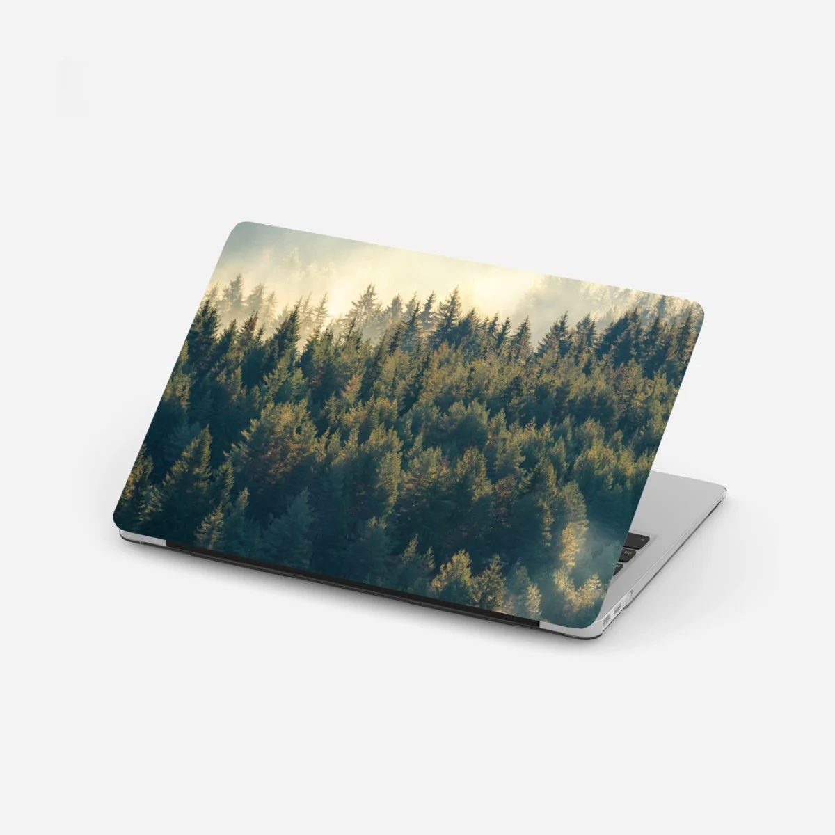 Adesivo per laptop foresta di pini nella nebbia dorata • Wallissimo® Adesivo per laptop foresta di pini nella nebbia dorata • Wallissimo®