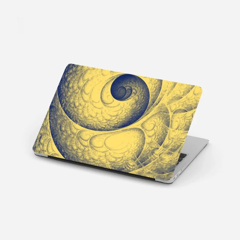 Adesivo per laptop spirale frattale in giallo e blu