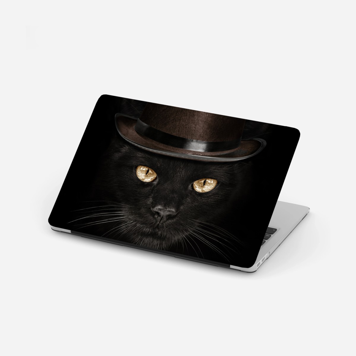 Adesivo per laptop gatto elegante con cappello a cilindro e papillon • Wallissimo®