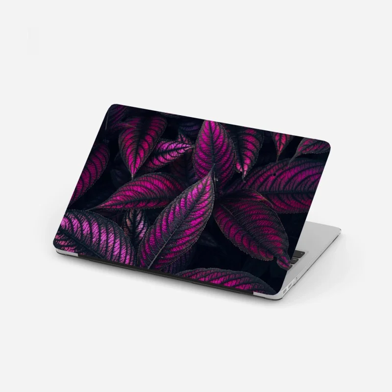 Adesivo per laptop motivo botanico con foglie magenta