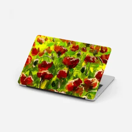 Adesivo per laptop campo di papaveri al tramonto • Wallissimo®