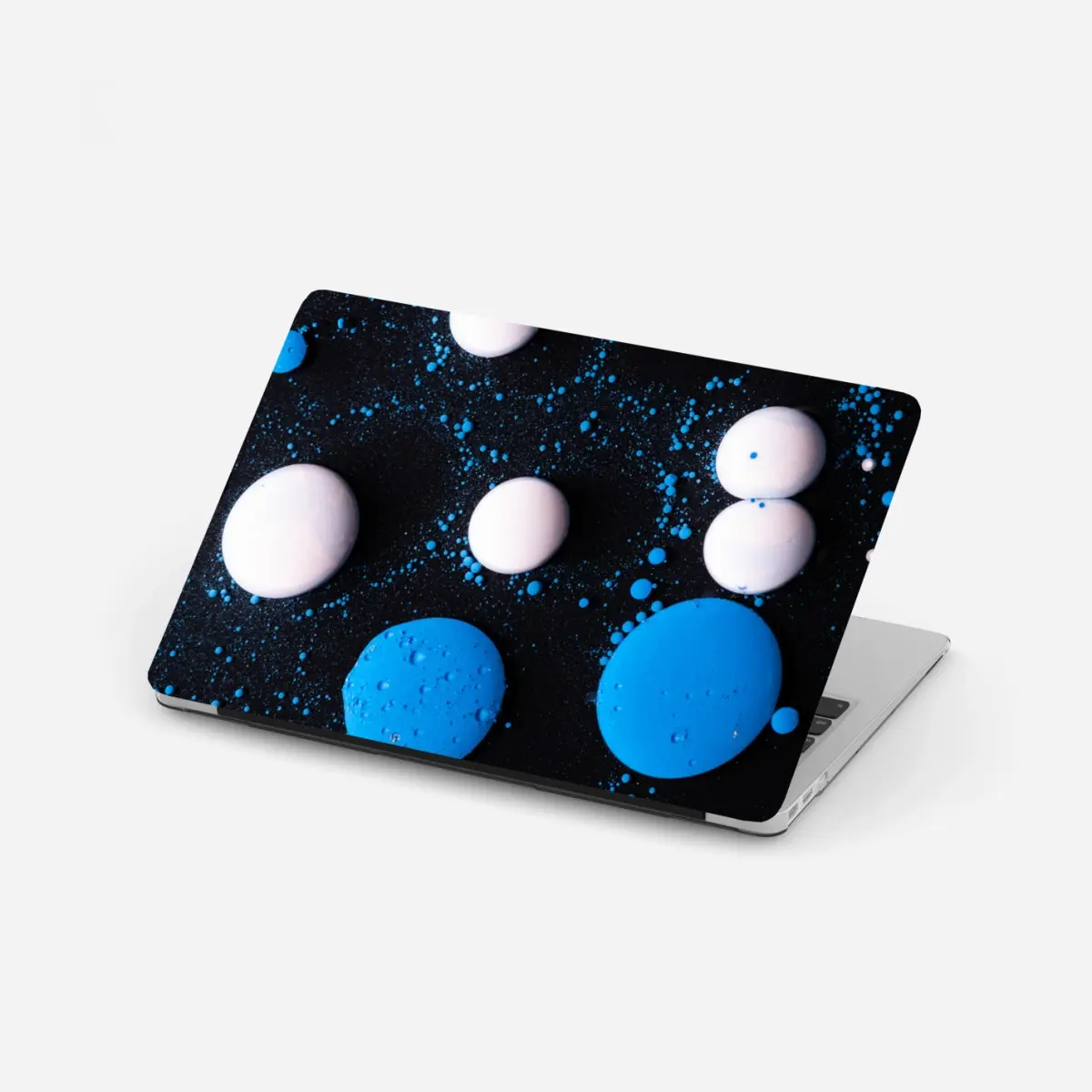 Adesivo per laptop motivo astratto blu e bianco a bolle • Wallissimo®