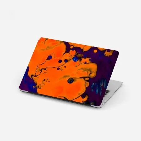 Adesivo per laptop esplosione arancione su sfondo viola • Wallissimo®