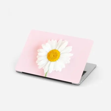 Adesivo per laptop margherita su sfondo rosa pastello • Wallissimo®