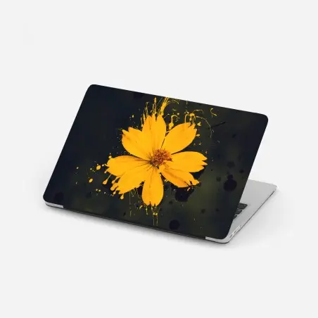 Adesivo per laptop fiore giallo su sfondo scuro in stile splash • Wallissimo®