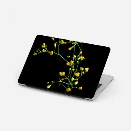 Adesivo per laptop elegante gipsofila gialla su sfondo nero • Wallissimo®