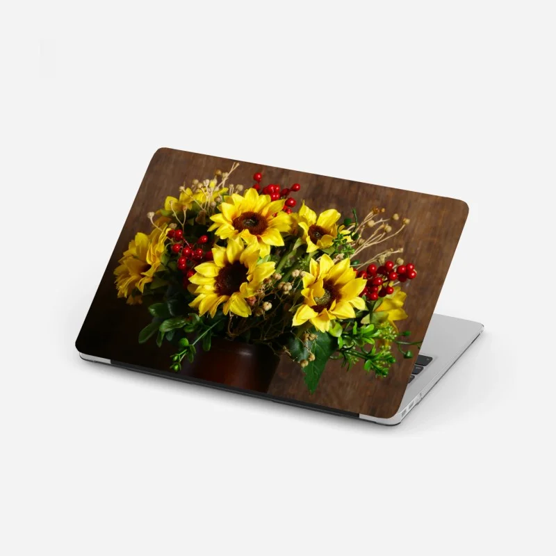 Adesivo per laptop bouquet di girasoli autunnale su sfondo rustico