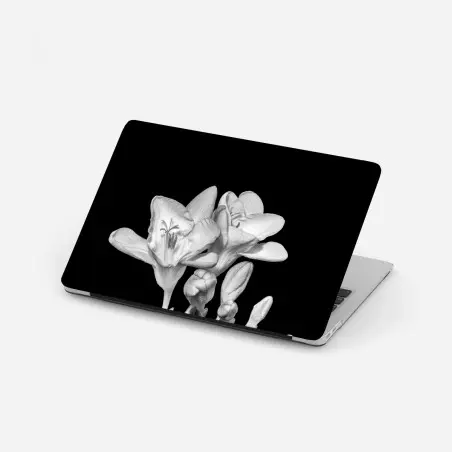 Adesivo per laptop fresia monocromatica elegante su sfondo nero • Wallissimo®