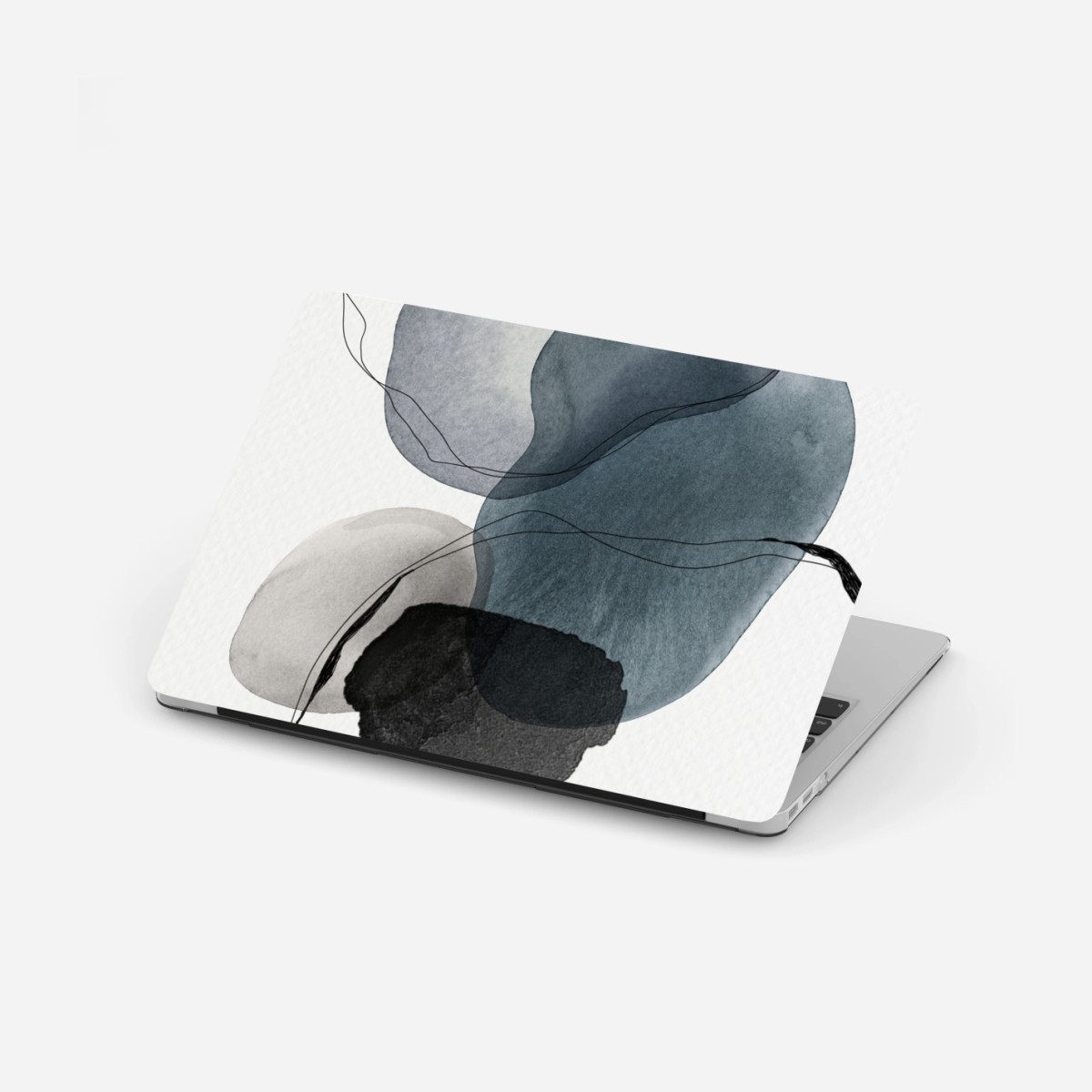Adesivo per laptop composizione astratta in acquerello blu e grigio • Wallissimo®