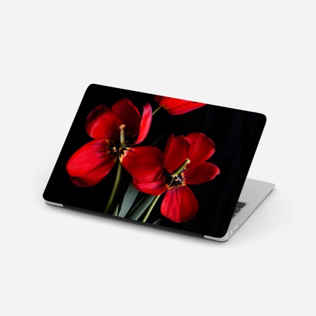 Adesivo per laptop tulipani rossi su sfondo nero • Wallissimo®