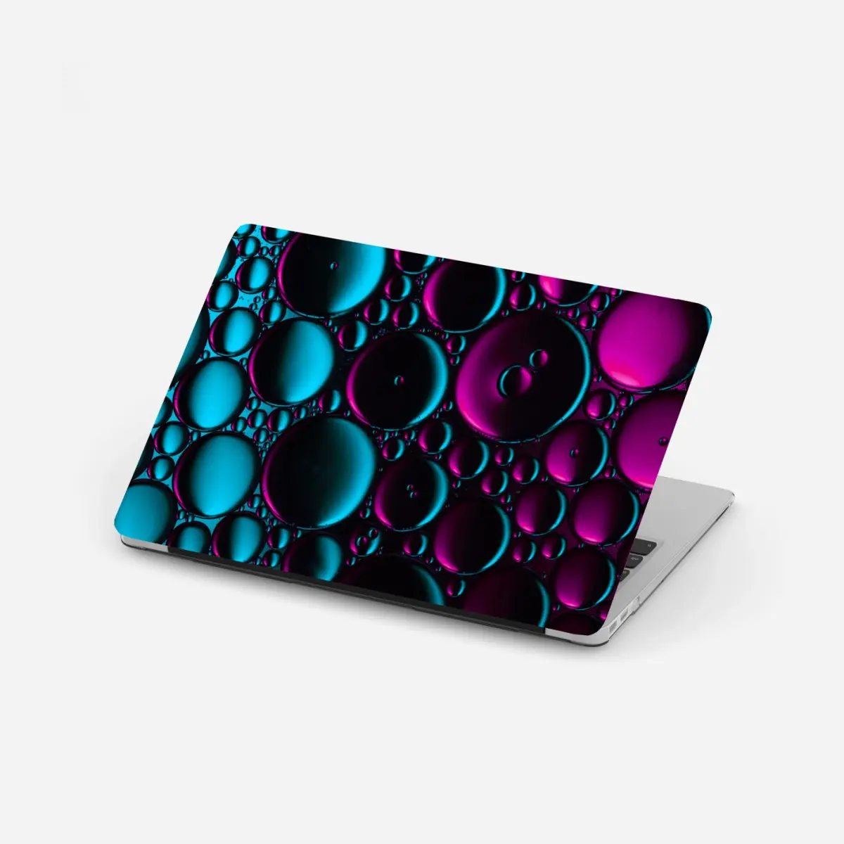 Adesivo per laptop bolle astratte in neon turchese e magenta • Wallissimo®
