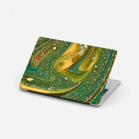 Adesivo per laptop marmo fluido verde e oro • Wallissimo®