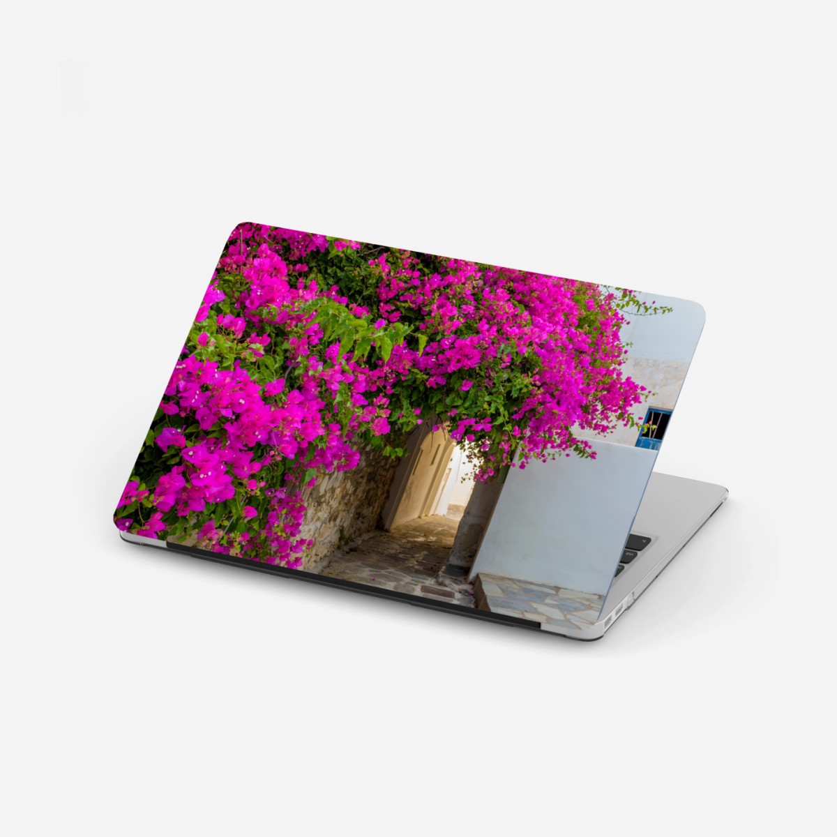 Adesivo per laptop angolo fiorito di Naousa, Paros • Wallissimo®
