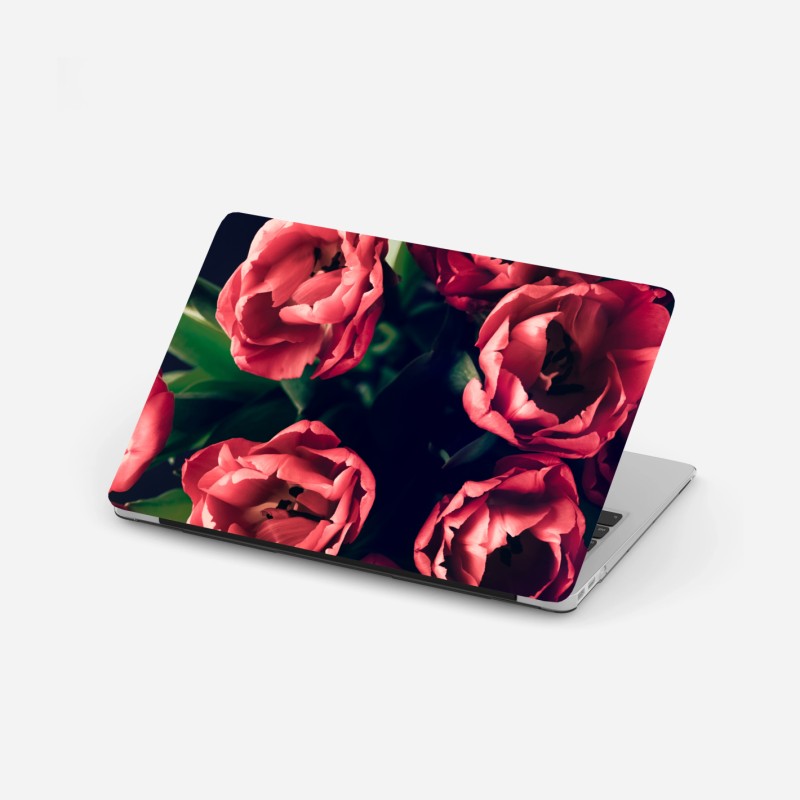 Adesivo per laptop mazzo di tulipani rosa su sfondo scuro
