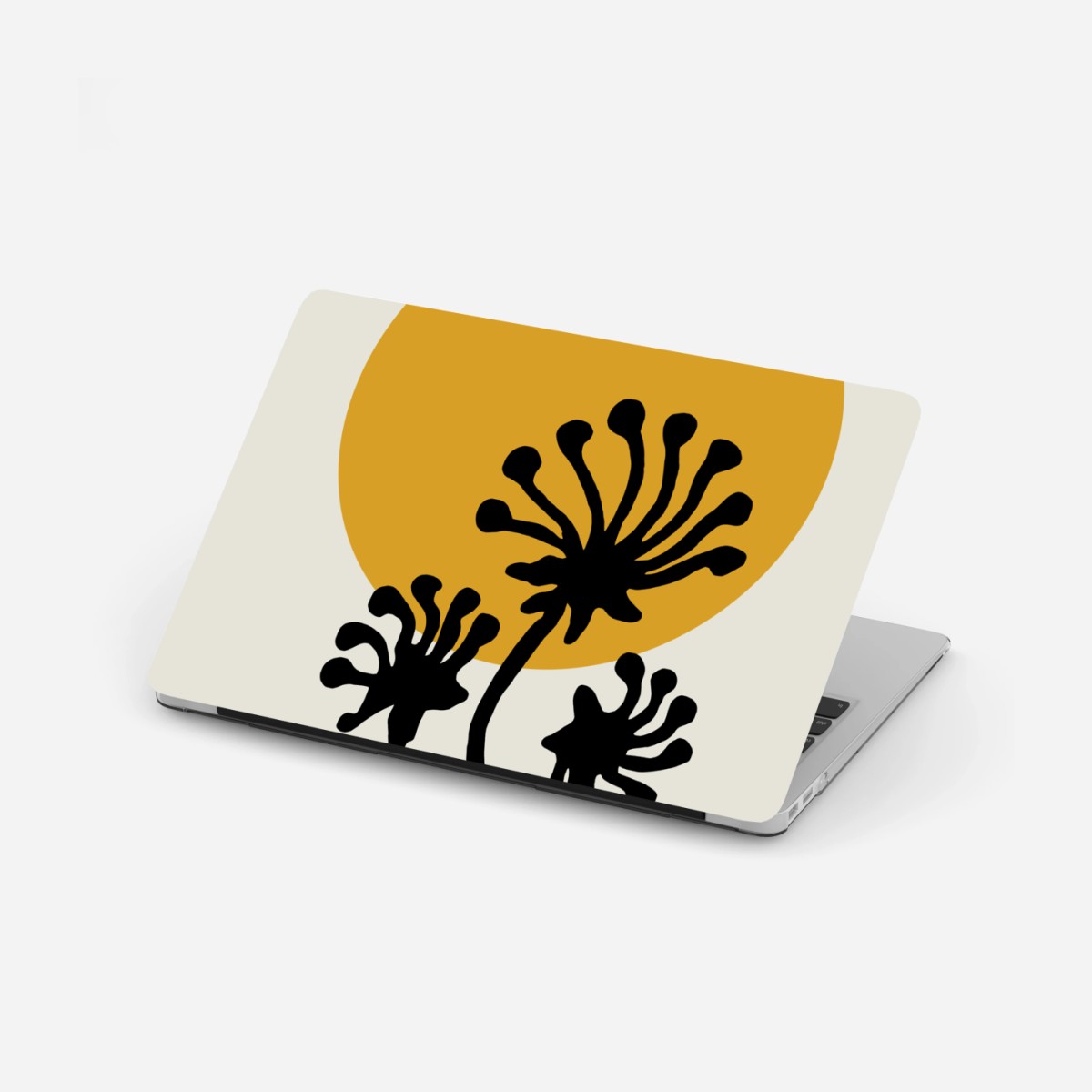 Adesivo per laptop sole dorato e fiori in silhouette • Wallissimo®