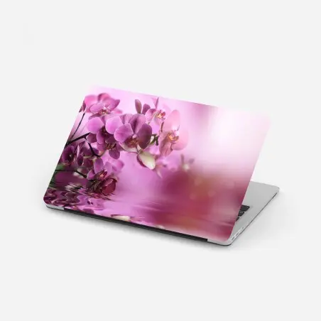 Adesivo per laptop orchidee rosa con riflesso sull'acqua • Wallissimo®