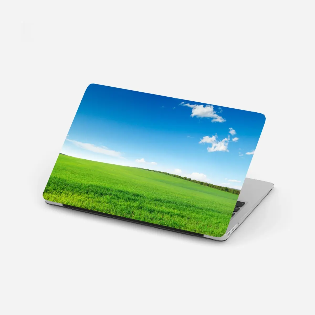 Adesivo per laptop prato verde sotto un cielo azzurro • Wallissimo®