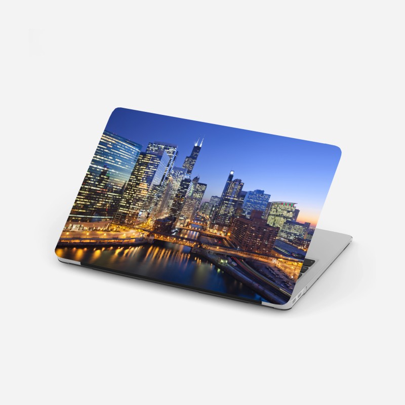 Adesivo per laptop skyline notturno di Chicago sul fiume