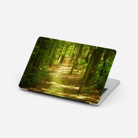 Adesivo per laptop sentiero tra gli alberi verdi • Wallissimo®